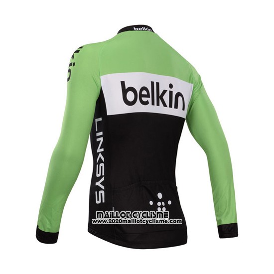 2014 Maillot Ciclismo Belkin Vert et Noir Manches Longues et Cuissard